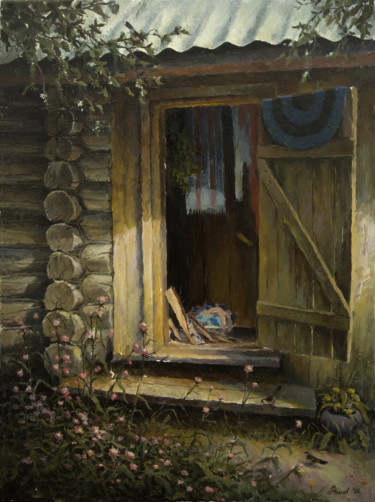 Schilderij getiteld "На предбаннике" door Andrei Zhilov, Origineel Kunstwerk, Olie