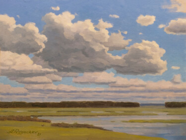 Painting titled "Cloudy day#2" by Andrey Pingachev, Original Artwork, Oil Mounted on Cardboard