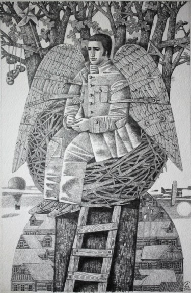 Рисунок под названием "Man-Bird" - Andrey Simakov, Подлинное произведение искусства, Чернила