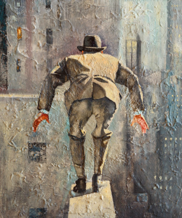 Painting titled "Прыжок" by Andrei Iakovlev, Original Artwork, Oil Mounted on Cardboard