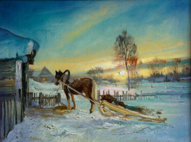 Malarstwo zatytułowany „Зимний вечер” autorstwa Андрей Яковлев, Oryginalna praca, Olej