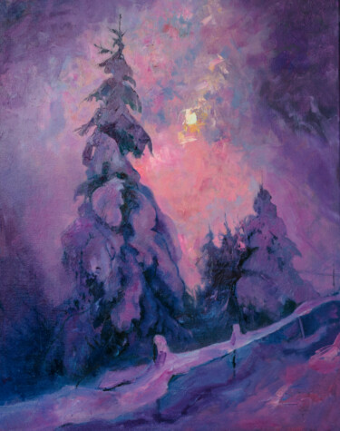 Schilderij getiteld "Сиреневый закат" door Andrei Iakovlev, Origineel Kunstwerk, Olie
