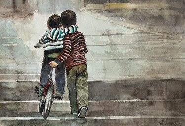 Картина под названием "Через дорогу" - Андрей Яковлев, Подлинное произведение искусства, Акварель