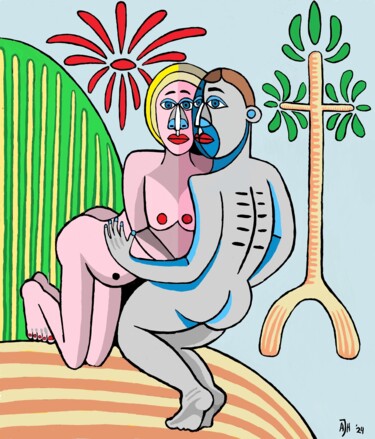 Arte digital titulada "Loving couple" por Andries De Jong, Obra de arte original, Pintura Digital