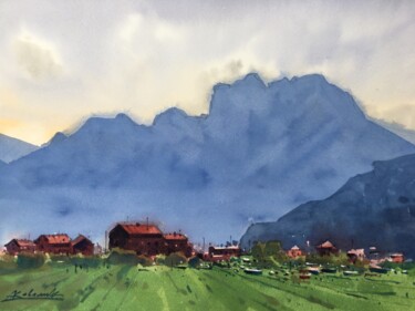 Painting titled "Alpine mountains of…" by Andrii Kovalyk, Original Artwork, Watercolor