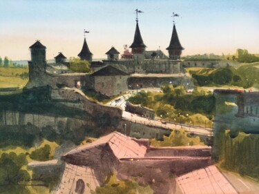 Peinture intitulée "Kamianets Fortress" par Andrii Kovalyk, Œuvre d'art originale, Aquarelle