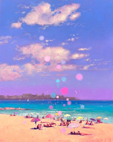Malarstwo zatytułowany „Summer Day at Sea” autorstwa Andrii Kovalyk, Oryginalna praca, Olej Zamontowany na Drewniana rama no…