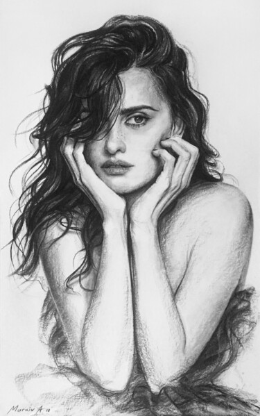 Tekening getiteld "Penelope Cruz" door Andriy Markiv, Origineel Kunstwerk, Houtskool