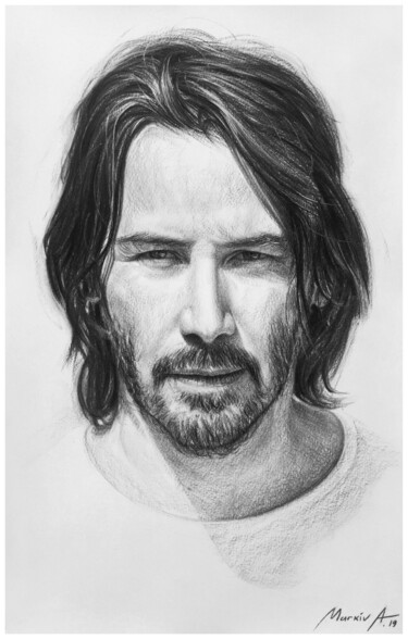 Dessin intitulée "Keanu Reeves" par Andriy Markiv, Œuvre d'art originale, Fusain