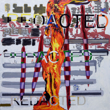 「Redacted」というタイトルの絵画 Andy Clineによって, オリジナルのアートワーク, オイル ウッドストレッチャーフレームにマウント