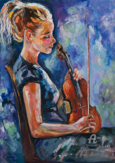 Painting titled "The violinist" by Andy Gakova, Original Artwork, Acrylic