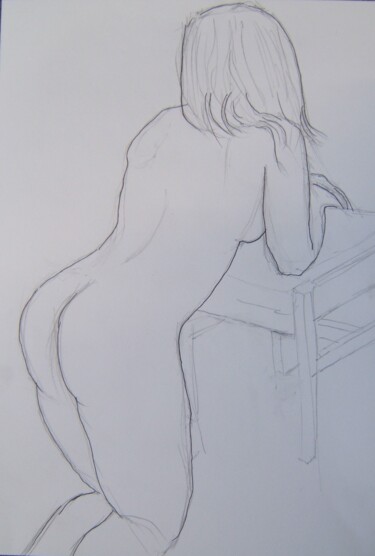 Dessin intitulée "Aïssa leaning on a…" par Andy Hudson, Œuvre d'art originale, Crayon