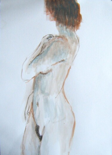 Peinture intitulée "standing-nude" par Andy Hudson, Œuvre d'art originale, Gouache