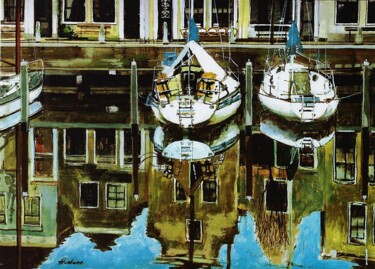 Painting titled "Canal aux Pays-Bas" by Andy Hudson, Original Artwork, Gouache
