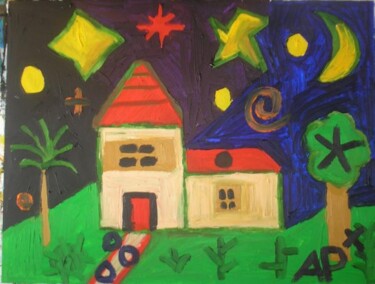 Painting titled "maison la nuit" by Andy Pilgrimm, Original Artwork