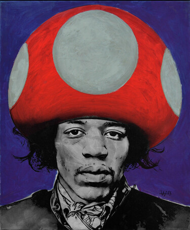 Malerei mit dem Titel "SUPER JIMI PARTY" von Andy Wario, Original-Kunstwerk, Acryl