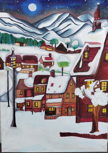 Painting titled "Winterzauber - Twin…" by Anett Ernst, Original Artwork, Marker