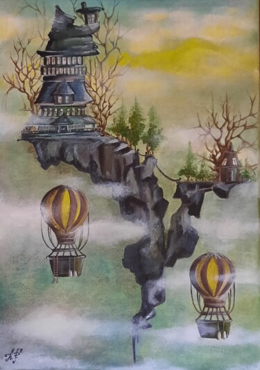 Картина под названием "В облаках" - Angel Force, Подлинное произведение искусства, Акрил Установлен на Деревянная панель