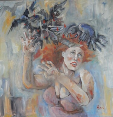 Painting titled "Agressive  Vögel" by Angela Bruma, Original Artwork, Oil