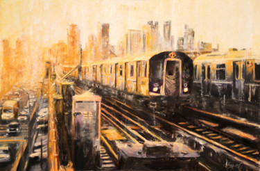 Painting titled "The Night Train" by Angela Suto, Original Artwork, Oil
