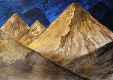 Pintura titulada "Golden mountains" por Angelica Fom, Obra de arte original, Acrílico