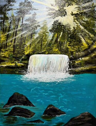 Malerei mit dem Titel "Wasserfall in der L…" von Angelika Hofbeck, Original-Kunstwerk, Acryl