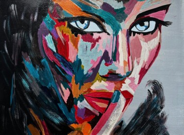 Malerei mit dem Titel "Abstraktes Gesicht" von Angelika Hofbeck, Original-Kunstwerk, Acryl