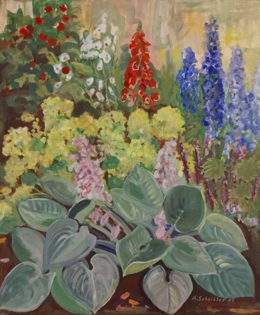 Картина под названием "Flowers in my garden" - Angelika Scheibler, Подлинное произведение искусства, Темпера