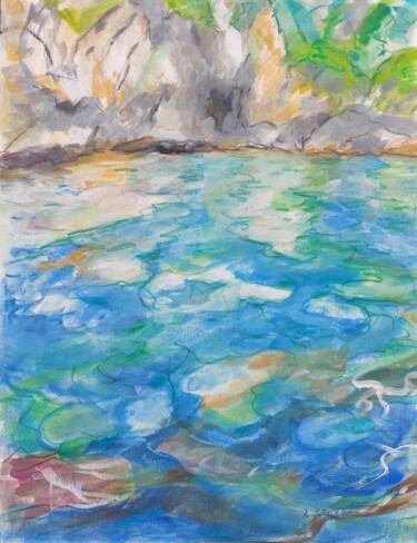 Картина под названием "Bucht auf Corfu" - Angelika Scheibler, Подлинное произведение искусства, Гуашь