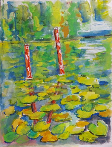 Pintura titulada "Colorful River" por Angelika Scheibler, Obra de arte original, Gouache