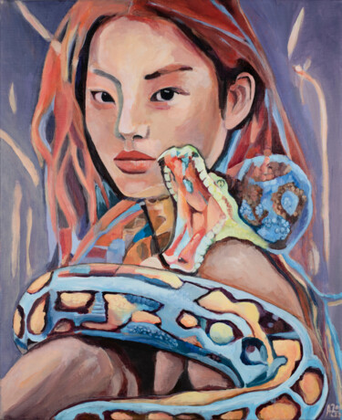 绘画 标题为“Totem Serpent” 由Angelika Zorigt, 原创艺术品, 丙烯 安装在木质担架架上