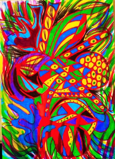 Drawing titled "Floraison" by Angélique Andujar, Original Artwork, Marker