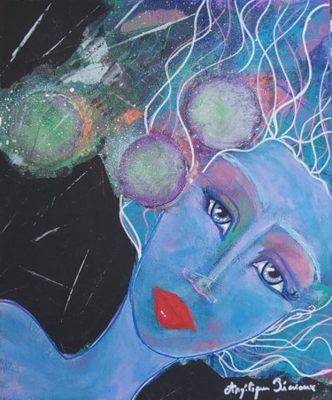 Ζωγραφική με τίτλο "Cosmic Girl 2" από Angélique Pécriaux, Αυθεντικά έργα τέχνης, Ακρυλικό