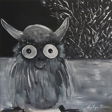 Painting titled "Monster Owl" by Angélique Pécriaux, Original Artwork, Acrylic Mounted on Cardboard