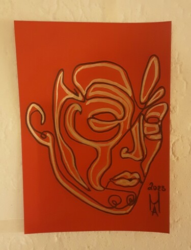 Painting titled "Con il viso tattuat…" by Angelo Marzullo, Original Artwork, Acrylic