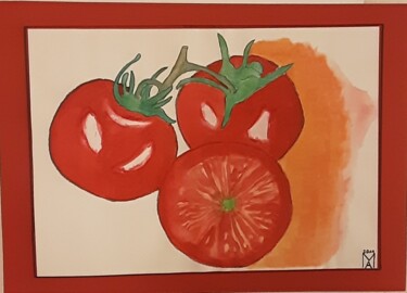 Painting titled "Pomodori." by Angelo Marzullo, Original Artwork, Watercolor