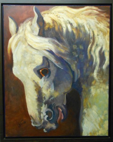 Painting titled "Le cheval " de Géri…" by Philippe Jamin, Original Artwork, Oil