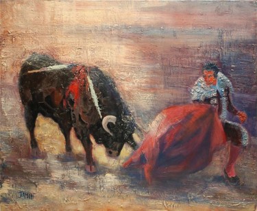 Pittura intitolato "Le taureau blessé" da Philippe Jamin, Opera d'arte originale, Olio