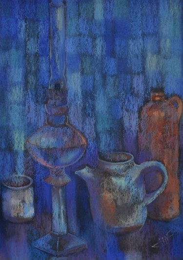 Drawing titled "Lampe et grès" by Philippe Jamin, Original Artwork, Pastel