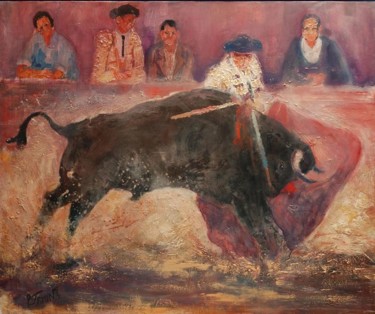 Pintura titulada "Tauromachie II" por Philippe Jamin, Obra de arte original, Oleo