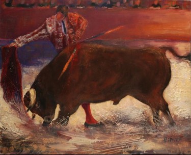 Pintura intitulada "Tauromachie" por Philippe Jamin, Obras de arte originais, Óleo