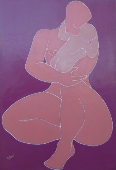 Картина под названием "Maternité" - Philippe Jamin, Подлинное произведение искусства, Масло