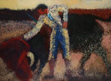 Pittura intitolato "Jeu avec le taureau" da Philippe Jamin, Opera d'arte originale, Olio