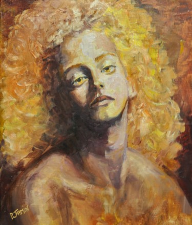 Painting titled "La fille aux yeux d…" by Philippe Jamin, Original Artwork, Oil Mounted on Wood Stretcher frame