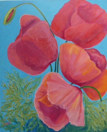 Painting titled "Coquelicots géants…" by Philippe Jamin, Original Artwork, Acrylic