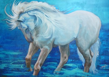 Pintura intitulada "Le cheval blanc" por Philippe Jamin, Obras de arte originais, Óleo