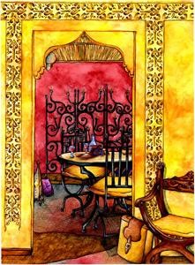 Σχέδιο με τίτλο "salon marocain" από Angie Germain, Αυθεντικά έργα τέχνης