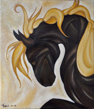 Painting titled "Cheval Majestueux" by Angie F., Original Artwork, Acrylic Mounted on Wood Stretcher frame