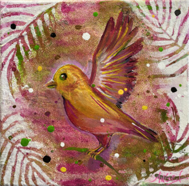 Painting titled "Pink Birdy" by Angie F., Original Artwork, Acrylic