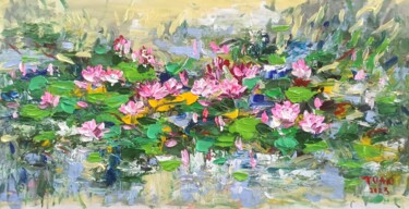 Painting titled "Water Lily Pond" by Anh  Tuan Le, Original Artwork, Acrylic
